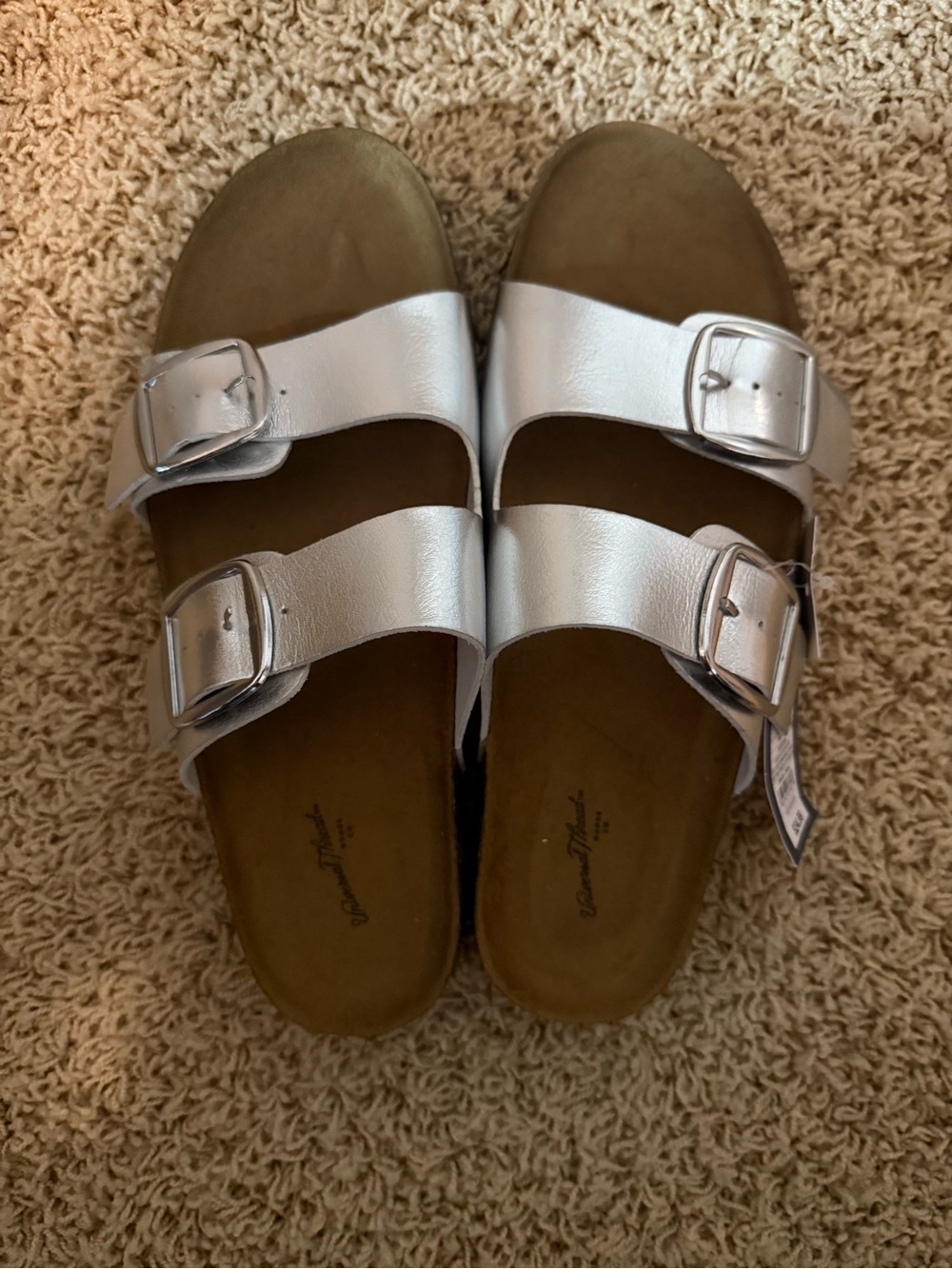 Universal Thread Silver Double-Buckle Slide Sandals